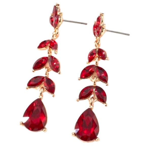 Red Dangle Earrings Red Rhinestone Earrings Red Vine Earrings Red Bridal Jewelry - Picture 3 of 4